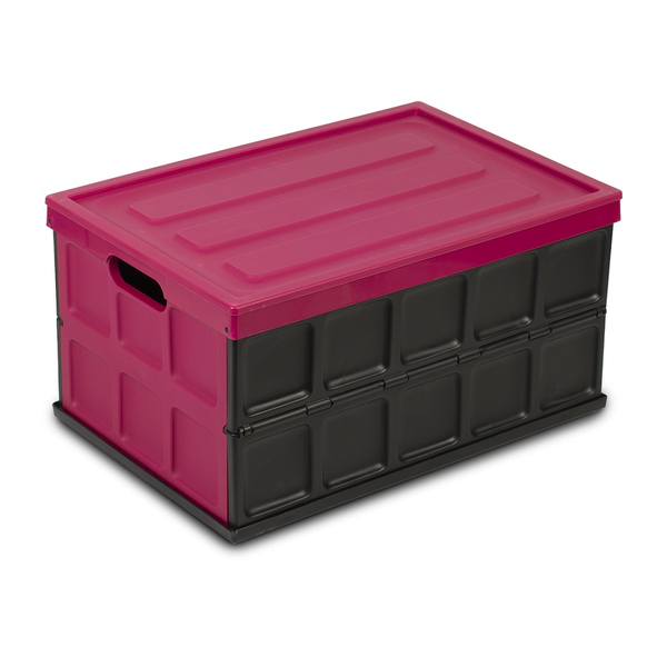 Caja plástica plegable de 48L color violeta con tapa