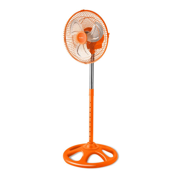 Abanico de pedestal de 10" con 3 aspas metálicas color naranja