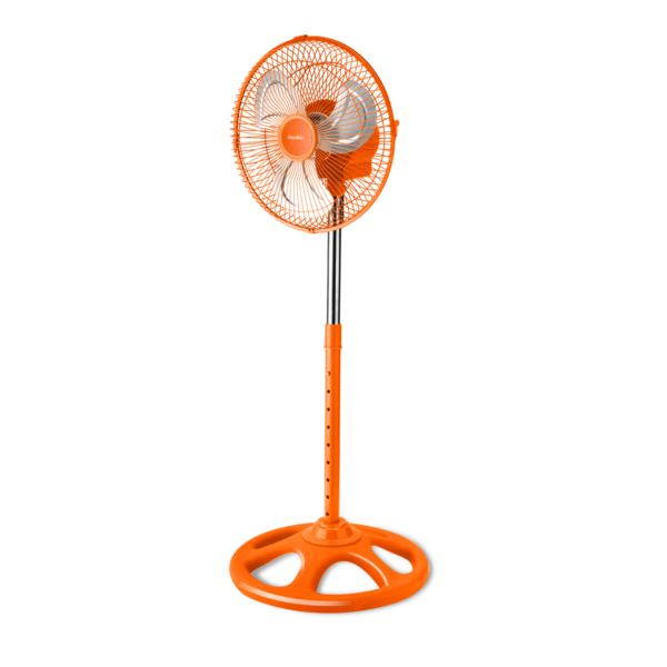 Abanico de pedestal de 10" con 3 aspas metálicas color naranja