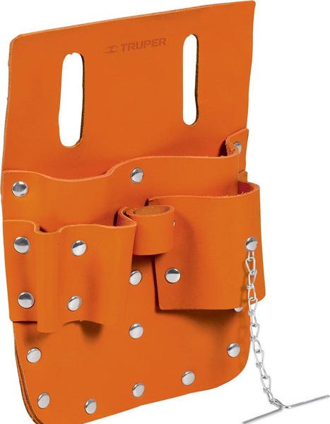 Porta herramienta de cuero de color naranja