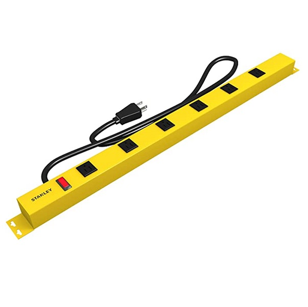 Regleta metálica amarilla de 6 salidas con cable de 4' STANLEY