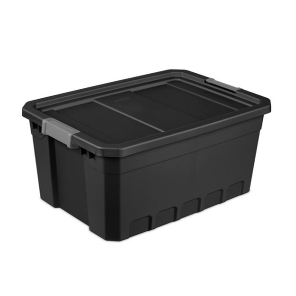 Caja de almacenamiento con tapa de 19gl apilable color negra