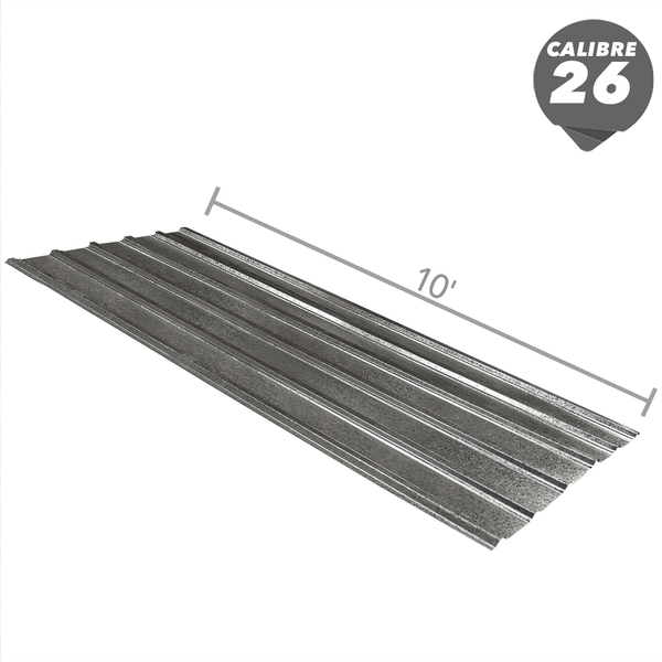 Lámina de zinc color gris de canal ancho de 42" x 10' de calibre 26