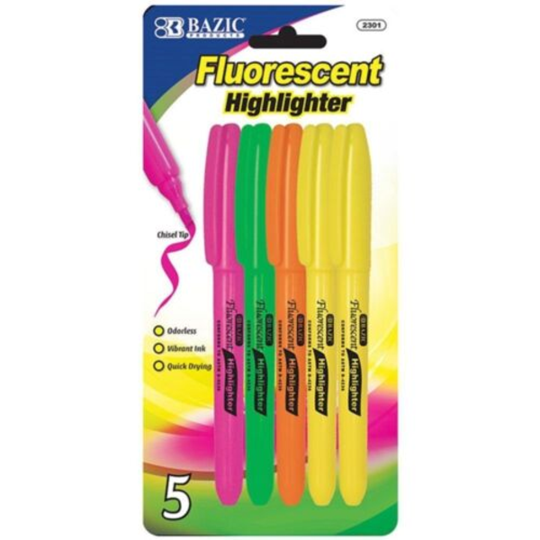 Marcadores fluorescentes punta cincel - 5 unidades
