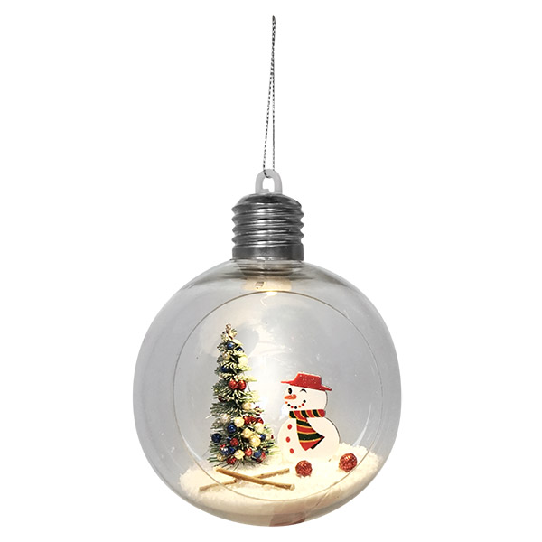 Bola navideña de 10cm con luz diseño hombre de nieve