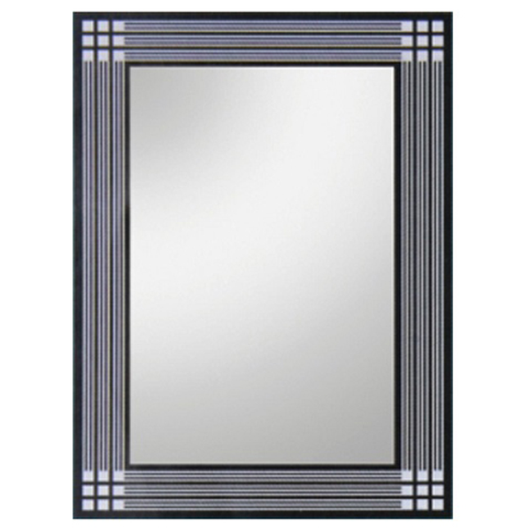 Espejo de baño de 80cm x 60cm con biselado de rayas en el borde