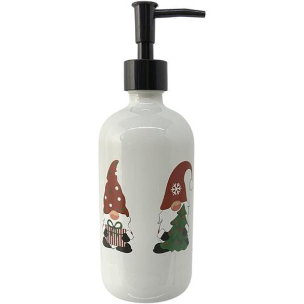 Dispensador de jabón navideño con diseño gnomo color blanco