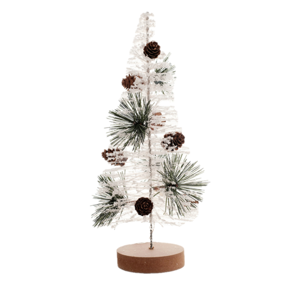 Adorno Árbol Navidad 30cm con base de madera color blanco/natural
