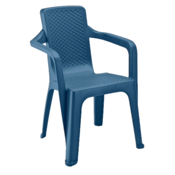 Silla plástica con brazos Eterna con diseño de ratán color azul