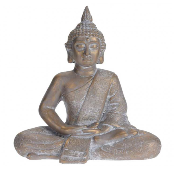 Buda sentado decorativo de 41cm x 49cm acabado dorado envejecido