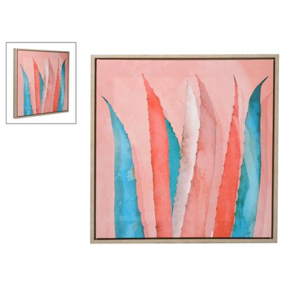Cuadro de hojas rosadas con marco 50 x 50 cm