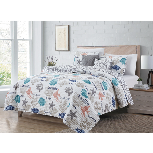 Juego de quilt Coastal tamaño king diseño estampado