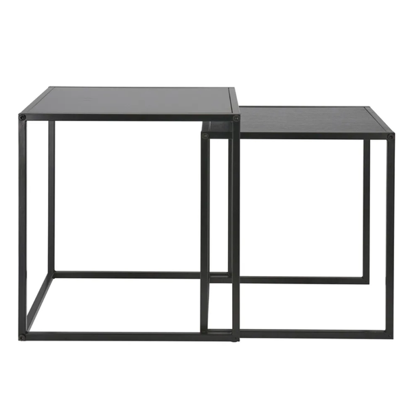 Mesa auxiliar de metal con base de madera color negro - 2 piezas
