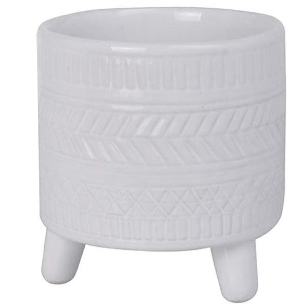 Pote de cerámica con patas color blanco 13.1 x 13.5 cm