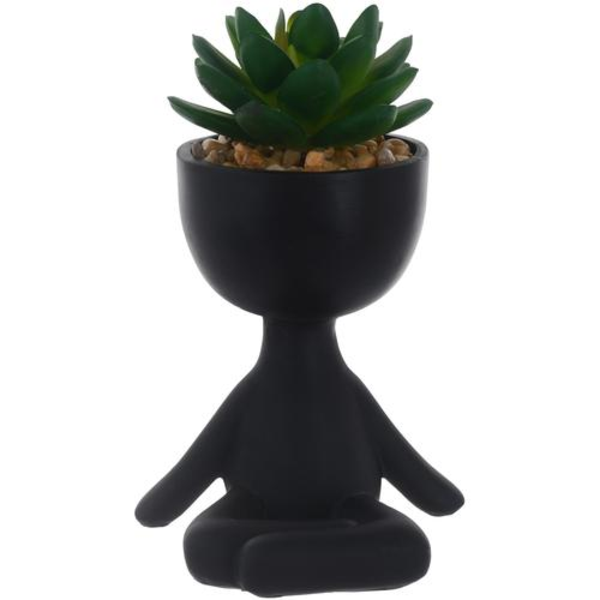 Planta artificial en pote de figura de yoga color negro