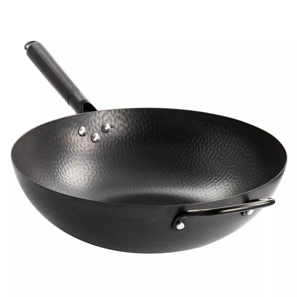 Wok de acero al carbono de 13" martillado color negro