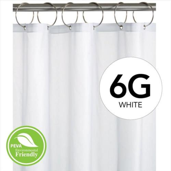 Cortina de baño plástica de 6 ganchos de color blanco