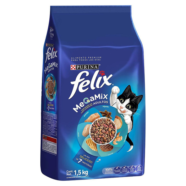 Alimento seco Felix Megamix de 1.5kg para gatos adultos