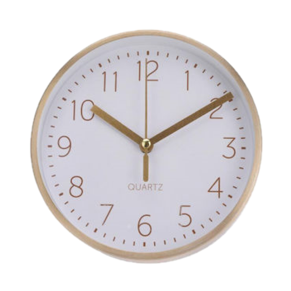Reloj de pared plástico 15cm redondo color blanco/dorado