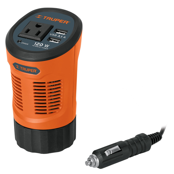 Inversor de corriente tipo vaso de 120W con puertos USB