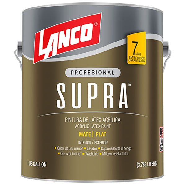 Pintura de látex acrílica Supra acabado mate base pastel 1gl