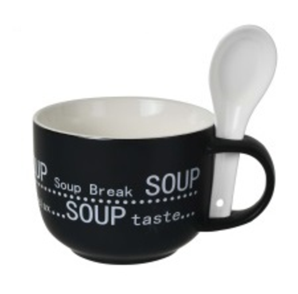 Taza de cerámica negra para sopa