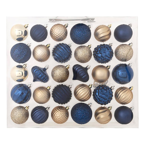 Juego de bolas navideñas de 70mm color azul y plateado de 30 unidades