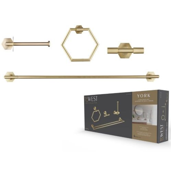 Set de accesorios de baño 4pcs modelo York oro cepillado