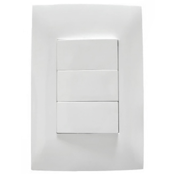 Interruptor triple con placa de 10a y 250v color blanco
