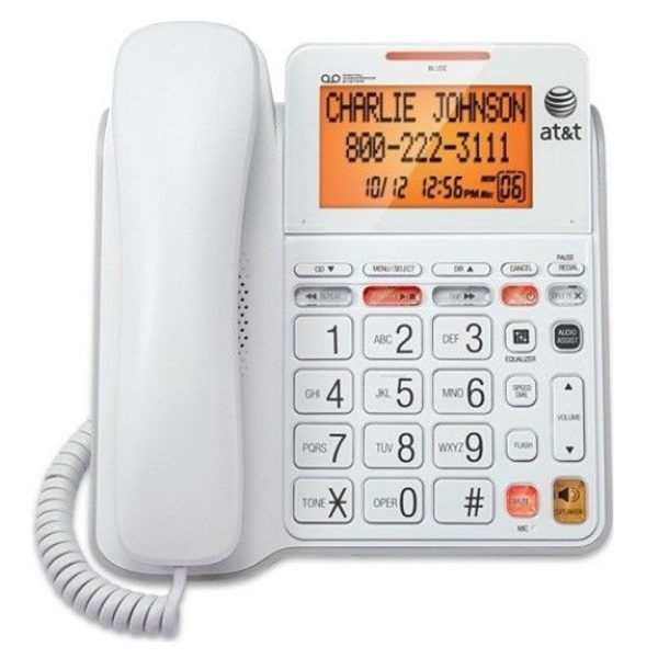 Teléfono de cable color blanco con sistema de contestador