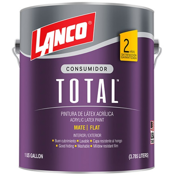 Pintura acrílica látex Total acabado mate color aider de 1gl