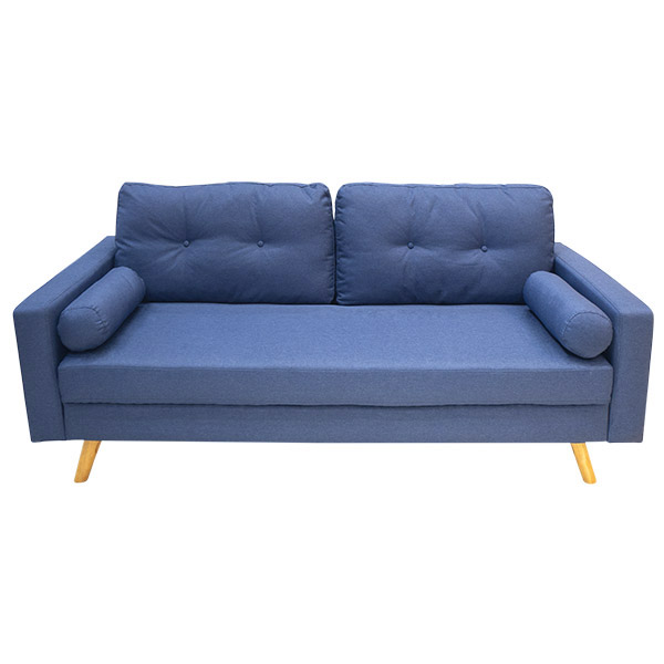 Sofá de 1.81m color azul de microfibra con marco y patas de madera