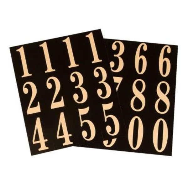 Números adhesivos de 2" del 0 al 9 color negro/dorado HY-KO