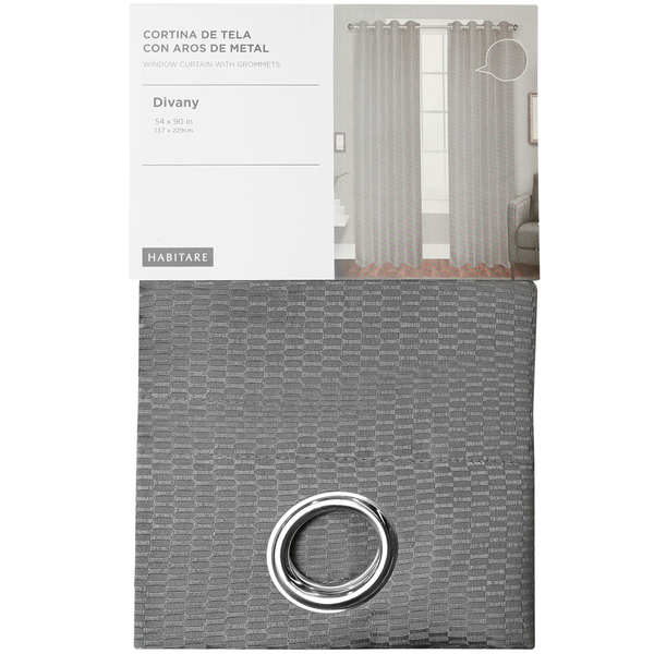 Cortina de tela de 54" x 90" Divany color gris con aros de metal
