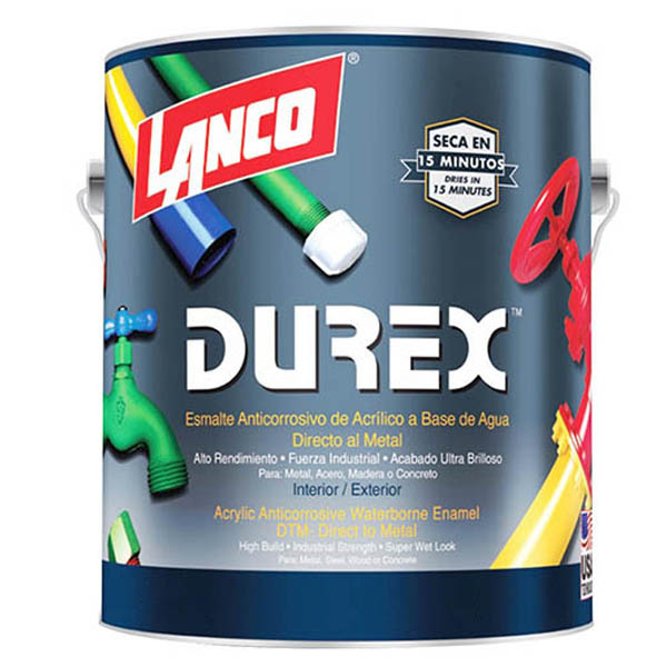 Pintura de esmalte anticorrosivo Durex base agua blanco 1/4gl