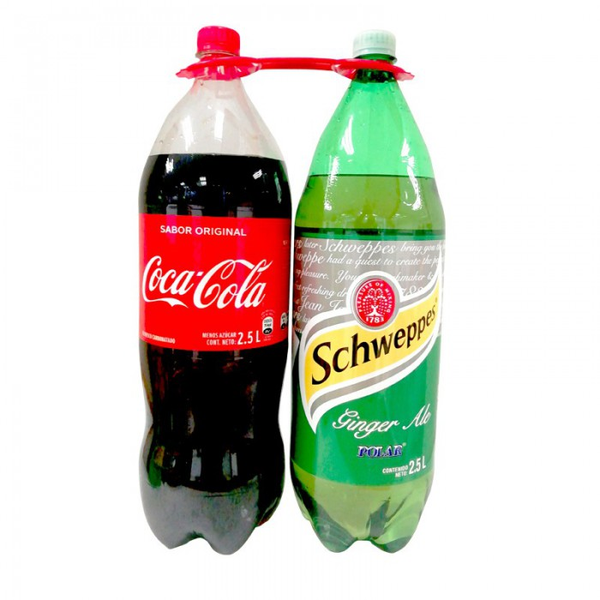 2 pack de sodas Coca Cola + Schweppes de 2.5L