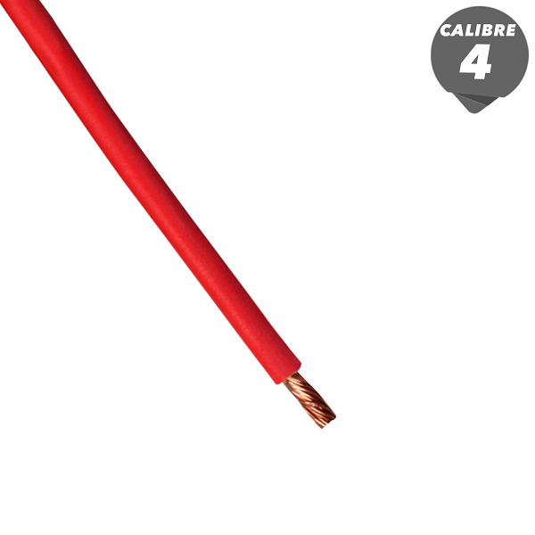 Cable THHN de 1m calibre 4AWG de color rojo