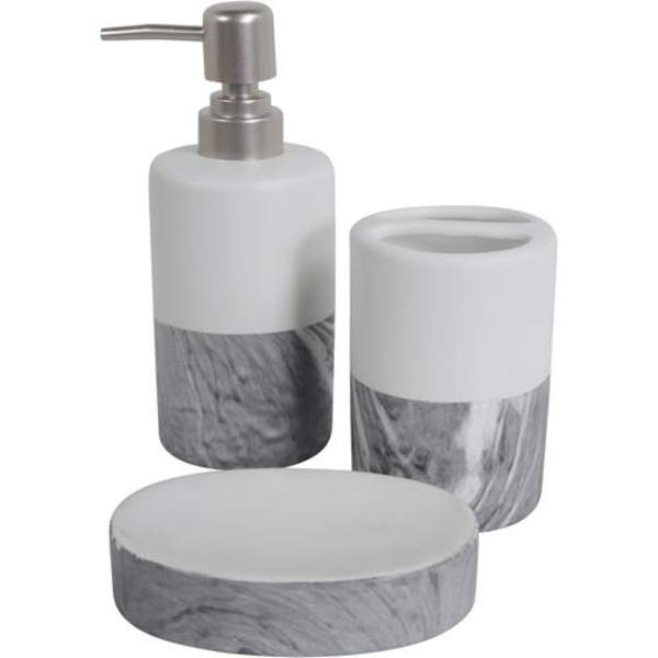 Juego de Accesorios de Baño de 3 piezas diseño marmol gris y blanco