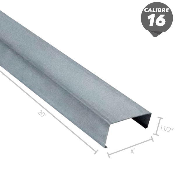 Carriola galvanizada de 4" x 1-1/2" x 20' de calibre 16