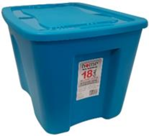 Caja plástica de almacenaje, 18 galones, color azul - Home
