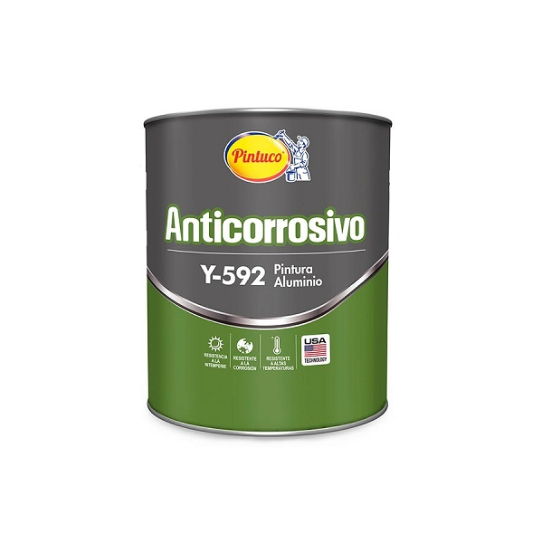 Pintura anticorrosiva Y-592 acabado brillante color aluminio 1/4gl