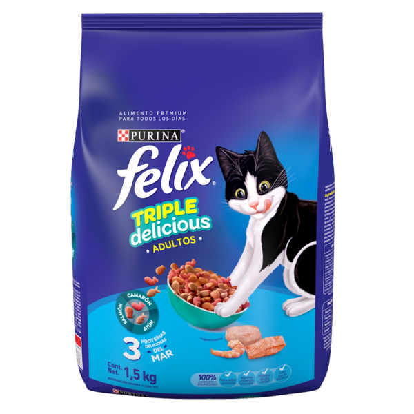 Alimento seco Felix Triple Delicious Mar de 1.5kg para gatos adultos