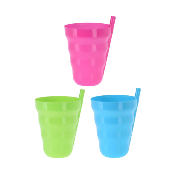 Juego de vasos plásticos con carrizo para niños - 3 unidades