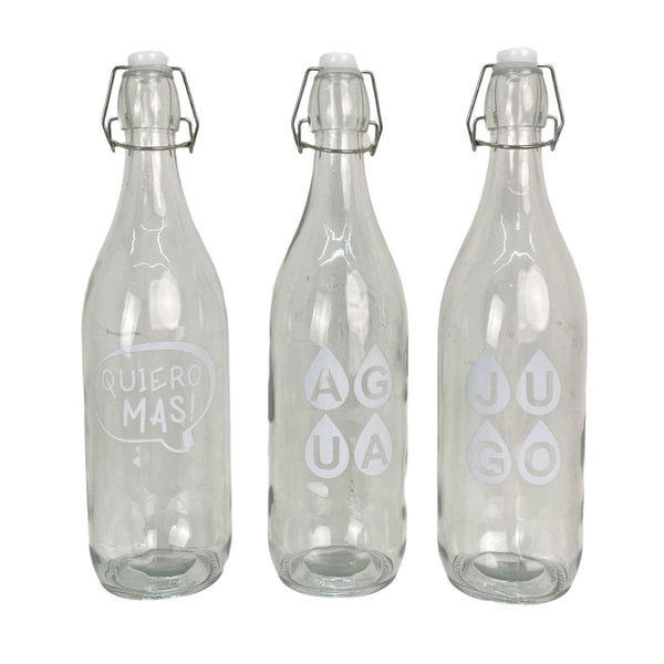 Botella de vidrio 1000ml hermética transparente