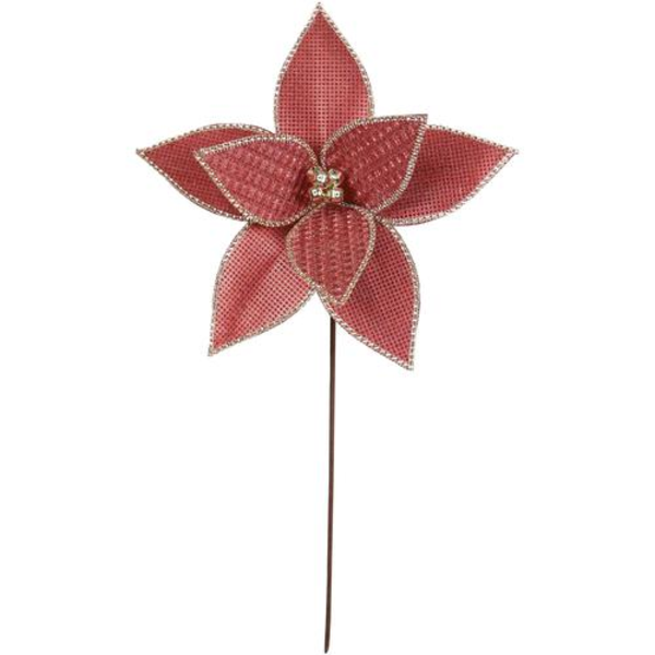 Flor decorativa de henequén roja con borde natural 32 x 32cm