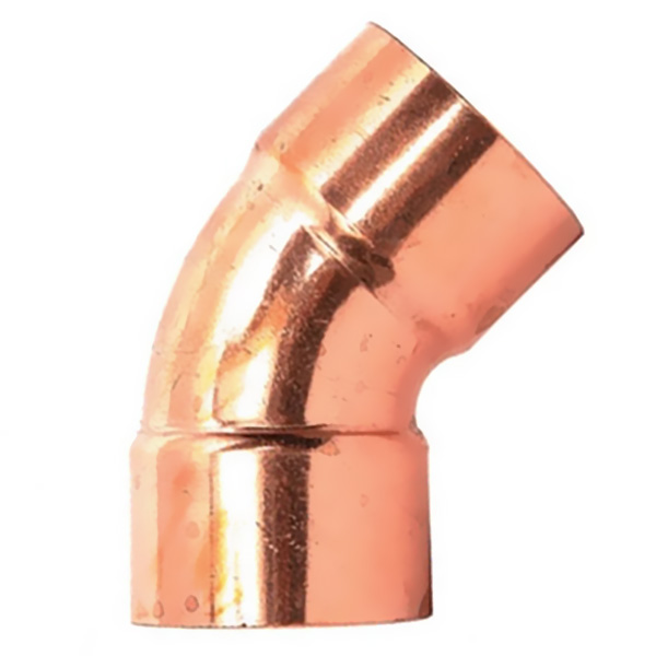 Codo de cobre de 3/4" de 45° para tubería y conexiones