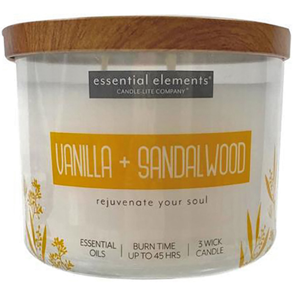 Vela de 14.75oz Essentials Elements con aroma a Vanilla & Sandalwood