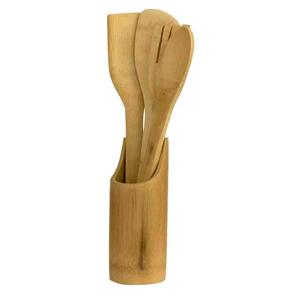 Juego de utensilios de cocina con base de bambú - 4 piezas