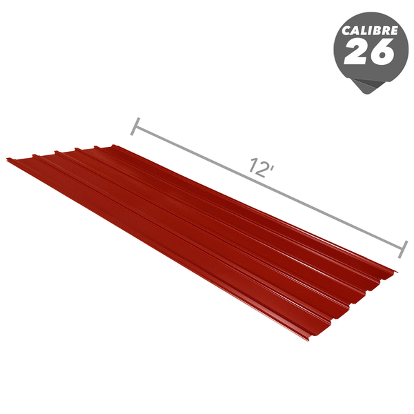 Lámina de zinc color rojo de canal ancho de 42" x 12' calibre 26
