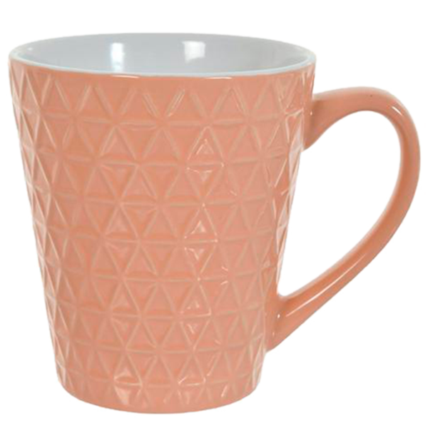 Taza de cerámica de 11oz con relieve de color rosa